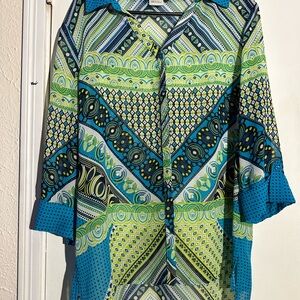 Patterned Blue and Green Women's Blouse